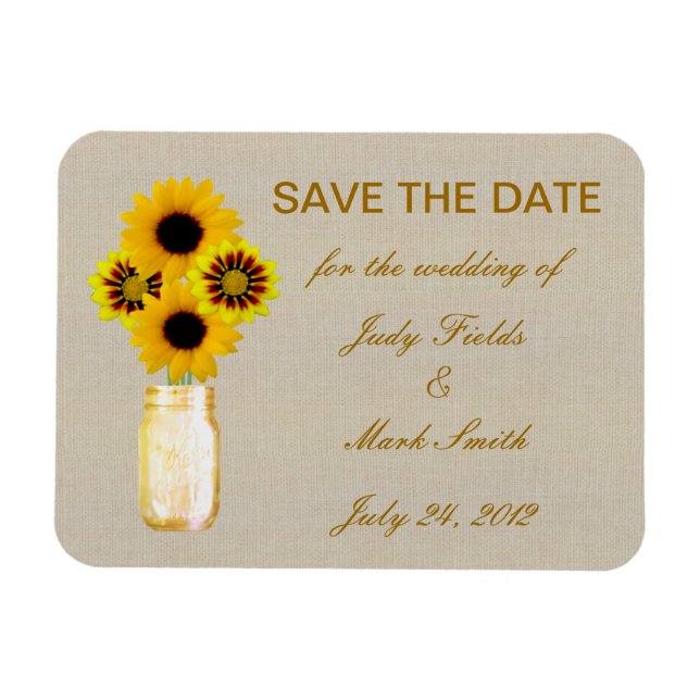 Rustic Yellow Mason Jar Save The Date Magnet (Horizontal)