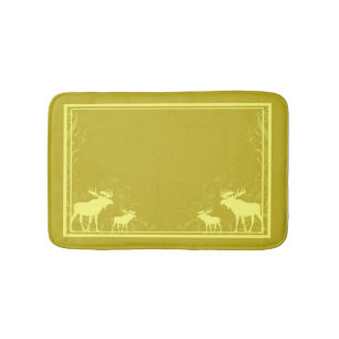 Rustic yellow moose swirl memory foam bath mat