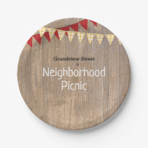 Rustic Yellow Plaid Neighbourhood Picnic Paper Plate