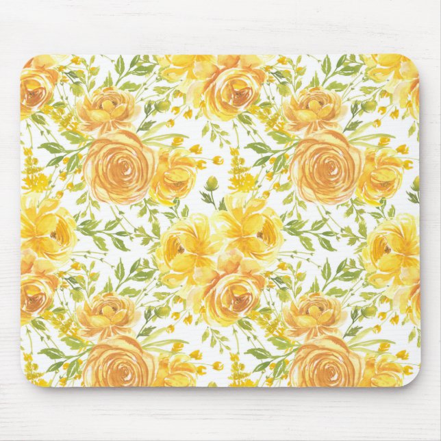 Rustic Yellow Roses Floral Bouquet Pattern Mouse Pad (Front)