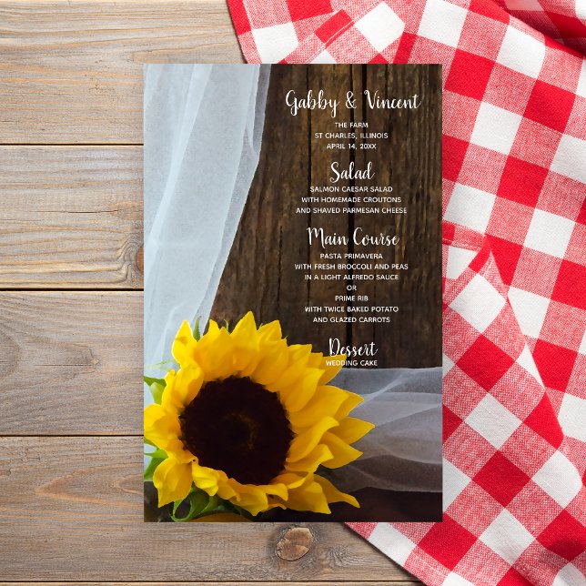 Rustic Yellow Sunflower and Barn Wood Wedding Menu (Creator Uploaded)