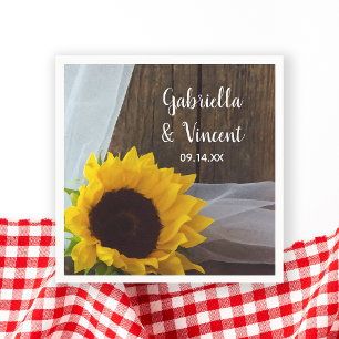 Rustic Yellow Sunflower and Barn Wood Wedding Napkin