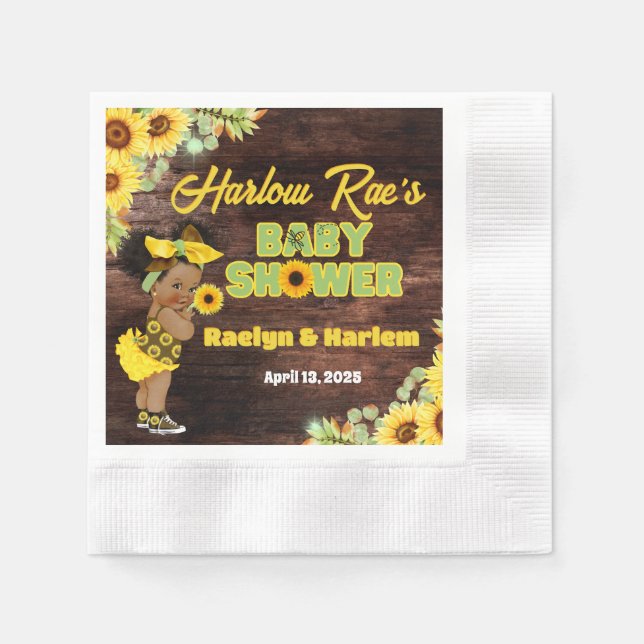 Rustic Yellow Sunflower Baby Shower Baby Girl Napkin (Front)