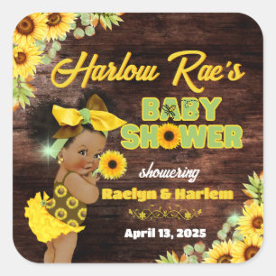 Rustic Yellow Sunflower Baby Shower Baby Square Sticker