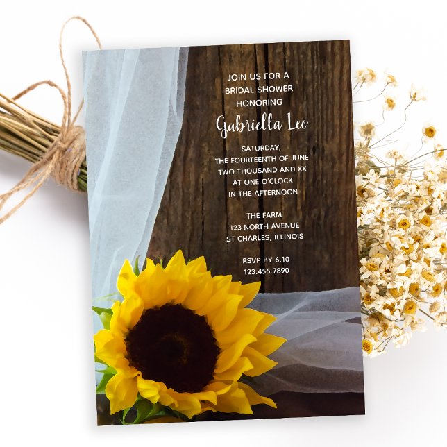 Rustic Yellow Sunflower Barn Wood Bridal Shower Invitation (Creator Uploaded)