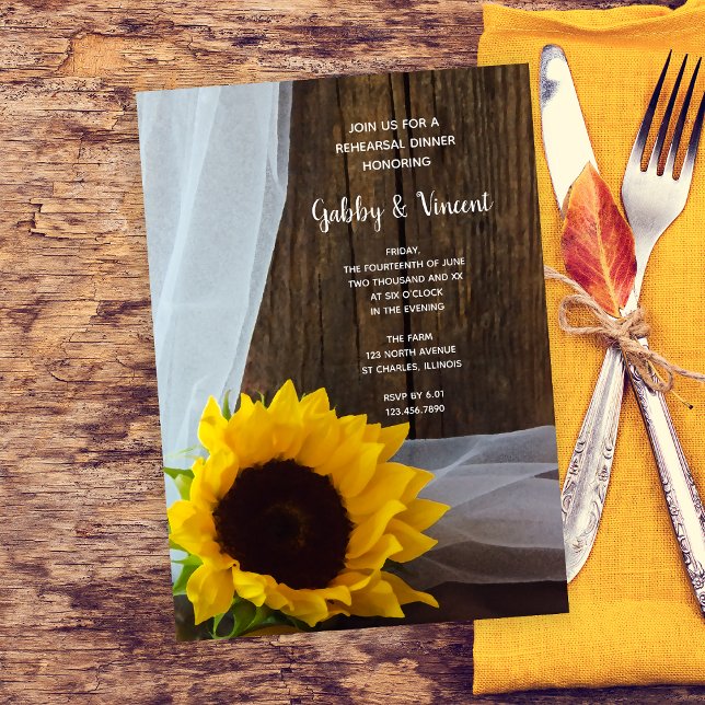 Rustic Yellow Sunflower Barn Wood Rehearsal Dinner Invitation (Creator Uploaded)