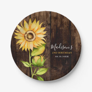 Rustic Yellow Sunflower Birthday Party Paper Plate
