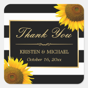 Rustic Yellow Sunflower Black White Thank You Square Sticker