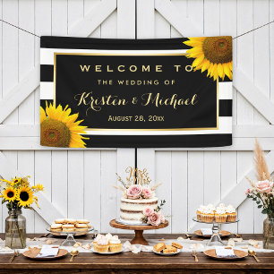 Rustic Yellow Sunflower Black White Wedding Party Banner