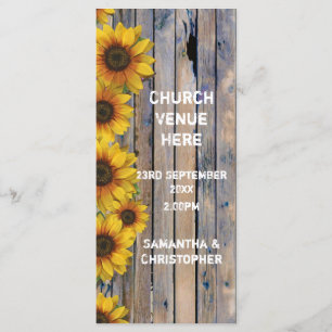 Rustic yellow sunflower church wedding program