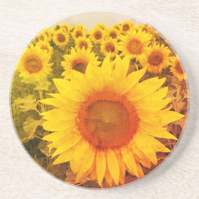 Rustic Yellow Sunflower Coaster (Front)
