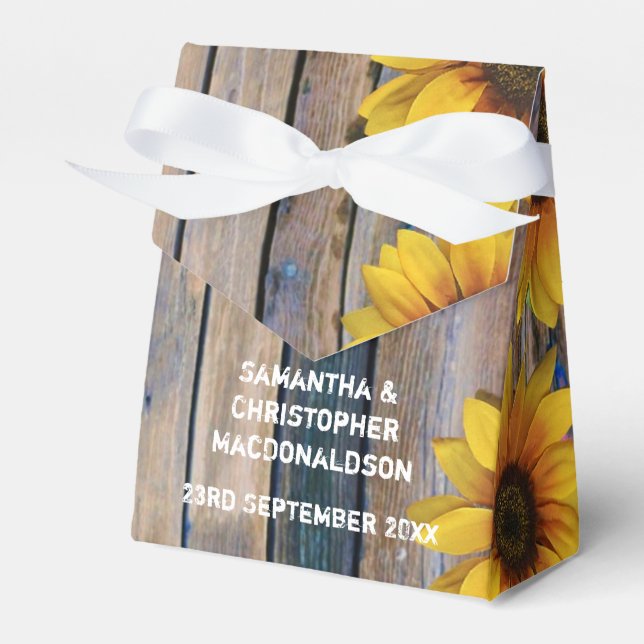 Rustic yellow sunflower country floral wedding favour box (Front Side)