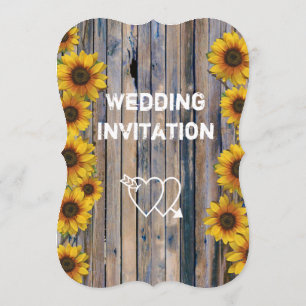 Rustic yellow sunflower country floral wedding invitation