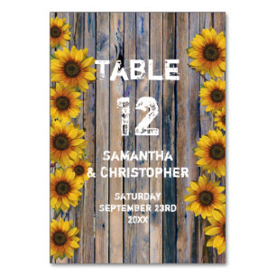 Rustic yellow sunflower country floral wedding table number