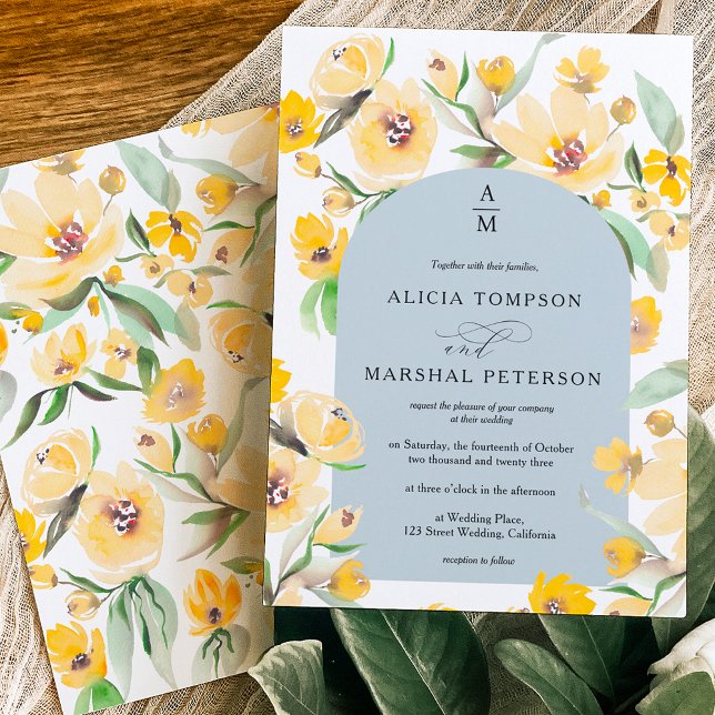 Rustic Yellow sunflower floral arch chic wedding Invitation (Creator Uploaded)