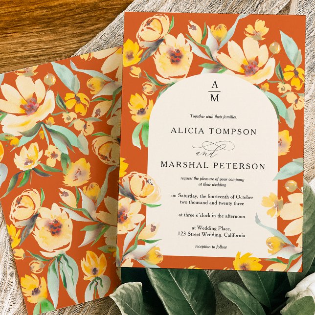 Rustic Yellow sunflower floral arch chic wedding Invitation (Creator Uploaded)
