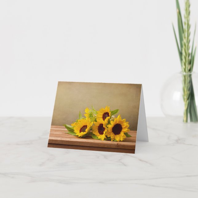 Rustic Yellow Sunflower Flower Hello, Thank You Card (Front)
