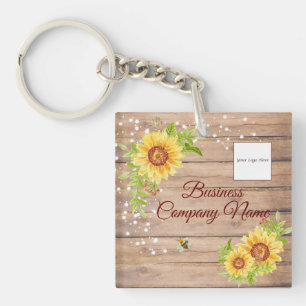 Rustic Yellow Sunflower Gradient Custom Business Key Ring