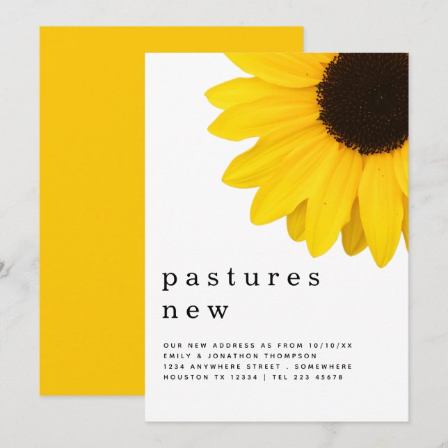 Rustic Yellow Sunflower Moving New Address Details Announcement (Front/Back)