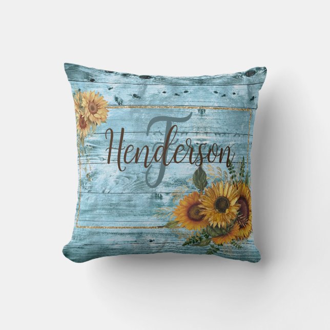 Rustic Yellow Sunflower Name   Cushion (Front)
