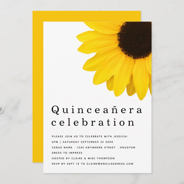 Rustic Yellow Sunflower Quinceanera 15th Birthday Invitation (Front/Back)