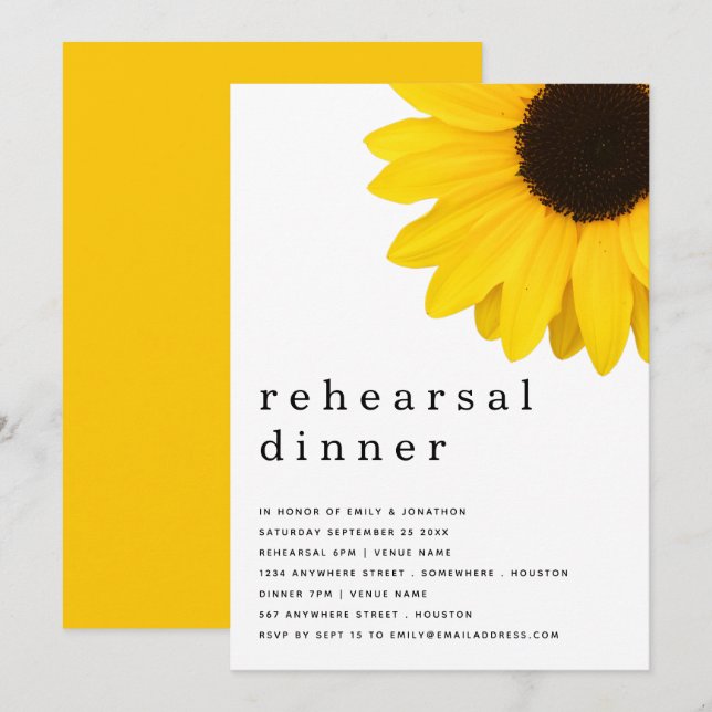 Rustic Yellow Sunflower Rehearsal Dinner Invitation (Front/Back)