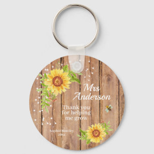 Rustic Yellow Sunflower Teacher Appreciation Key Ring