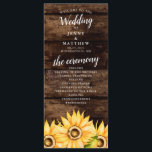 Rustic Yellow Sunflower Theme Wedding Program<br><div class="desc">Rustic sunflower theme wedding program featuring yellow watercolor flowers on a barn wood background with the wedding ceremony and party information. Perfect country theme program for summer and fall weddings.</div>