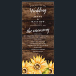 Rustic Yellow Sunflower Theme Wedding Program<br><div class="desc">Rustic sunflower theme wedding program featuring yellow watercolor flowers on a barn wood background with the wedding ceremony and party information. Perfect country theme program for summer and fall weddings.</div>
