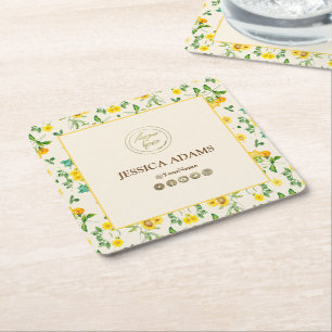 Rustic Yellow Sunflower Watercolor Coaster