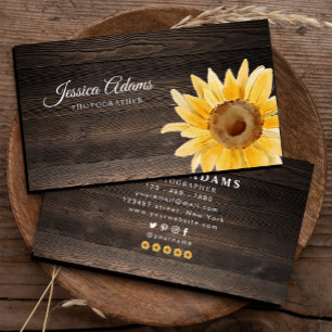 Rustic Yellow Sunflower Watercolor Wooden Business Card