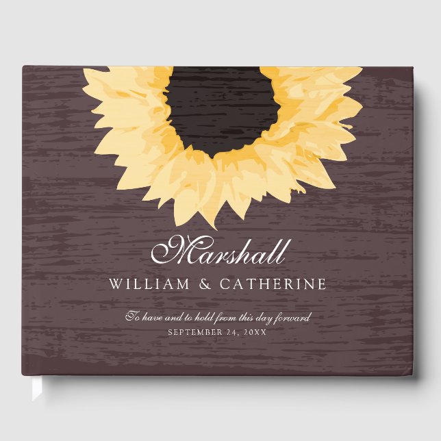 Rustic Yellow Sunflower Wedding Guest Book (Front)