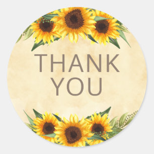 Rustic Yellow Sunflowers Custom Thank You Classic Round Sticker