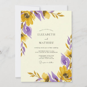 Rustic Yellow Violet Painted Wedding Invitation