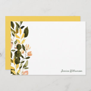 Rustic Yellow Watercolor Floral Garden Monogram Card