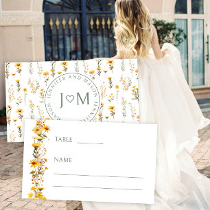 Rustic yellow wildflower wedding place cards