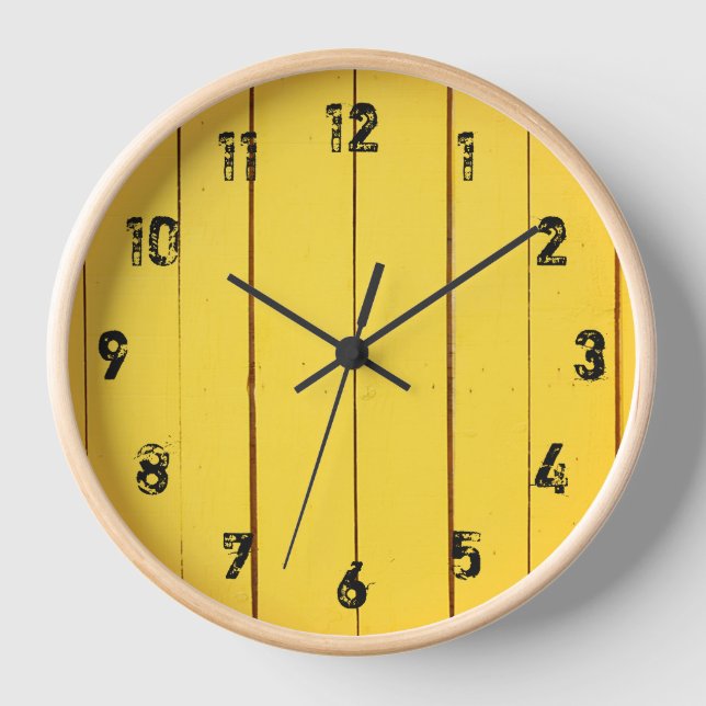 Rustic Yellow Wood Planks Wood Framed Large Clock (Front)