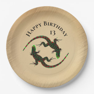 Rustic Yin Yang Lizards Birthday Paper Plate