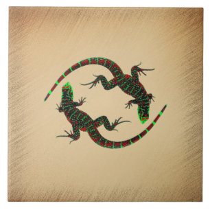 Rustic Yin Yang Lizards Ceramic Tile