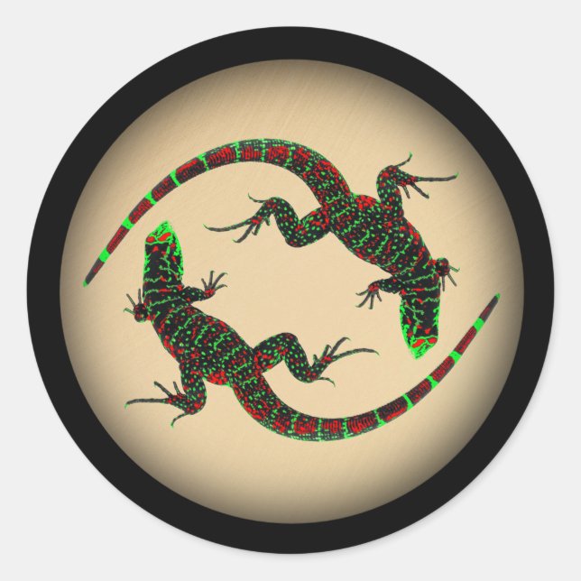 Rustic Yin Yang Lizards Classic Round Sticker (Front)