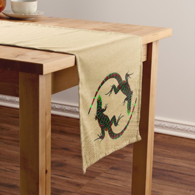 Rustic Yin Yang Lizards Short Table Runner (In Situ)