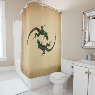 Rustic Yin Yang Lizards Shower Curtain