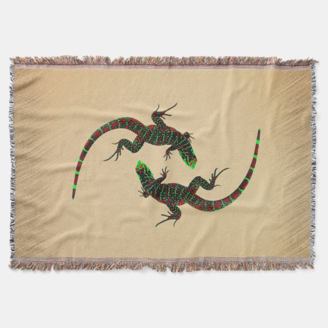 Rustic Yin Yang Lizards Throw Blanket (Front)