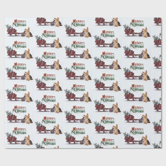 Rustic Yorkie Christmas Wrapping Paper (Flat)
