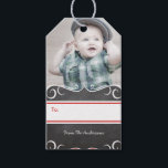 Rustic Your Photo Chalkboard Pattern Gift Tags<br><div class="desc">Rustic Your Photo Chalkboard Pattern Lovely Antique Red and Grey Rustic Floral Garland Folk Art Reindeer Pattern Tags - Choose your custom colour twine to compliment</div>