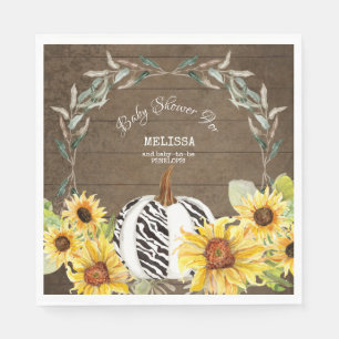 Rustic Zebra White Pumpkin Sunflower Baby Shower Napkin