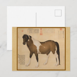 Rustic Zen Horse Painting - Earthy Neutral Tones Postcard