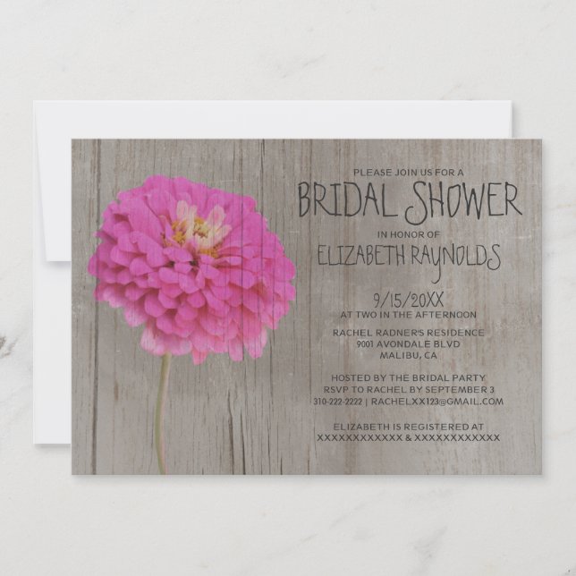 Rustic Zinnias Bridal Shower Invitations (Front)