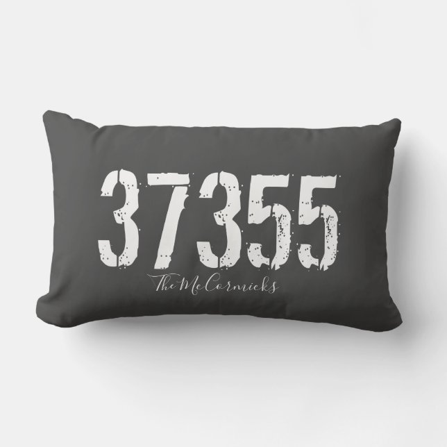 Rustic Zip Code Family Grey Family Personalised Lumbar Cushion (Front)