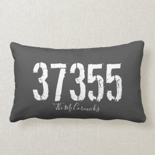 Rustic Zip Code Family Grey Family Personalised Lumbar Cushion